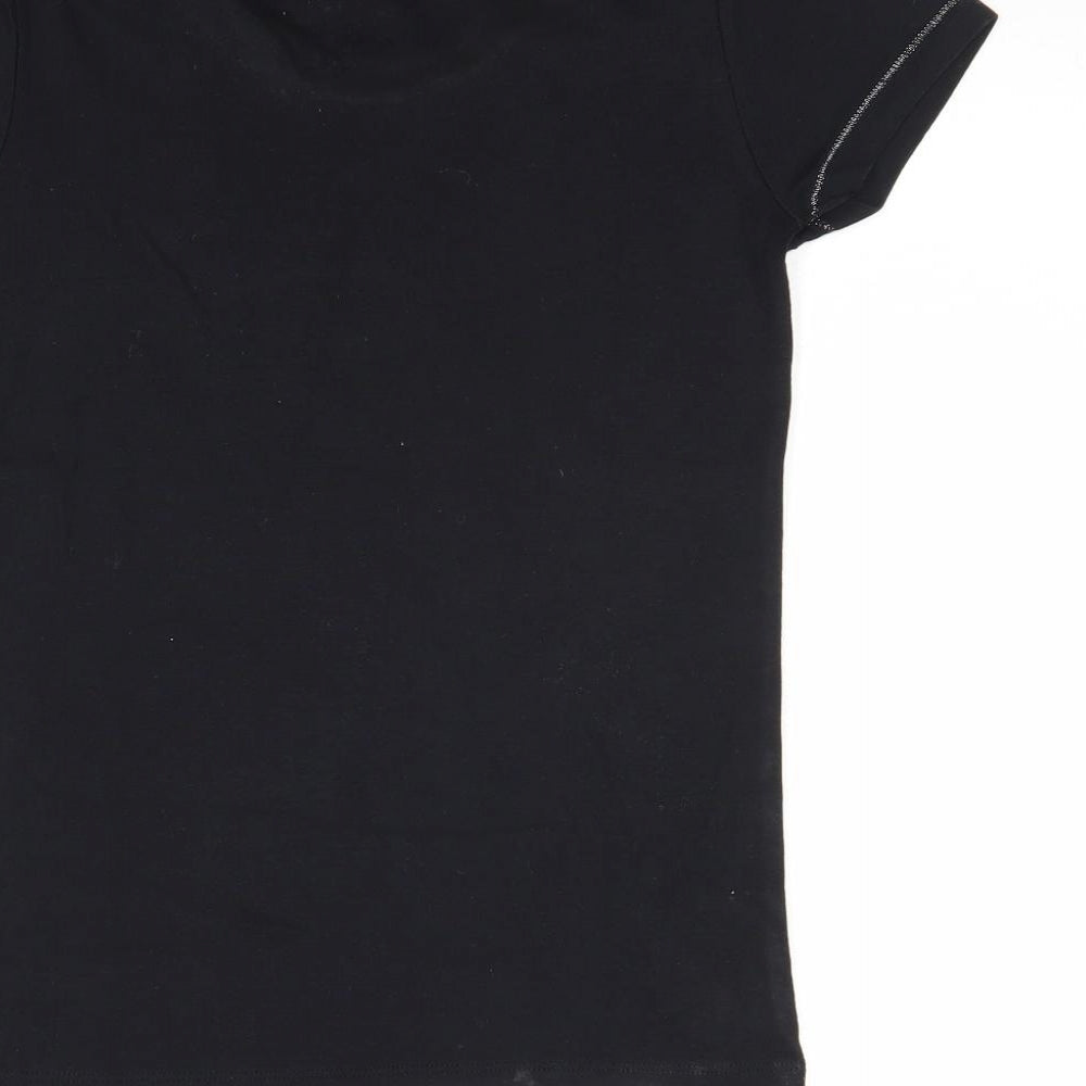 M&Co Womens Black Cotton Basic Blouse Size 12 Round Neck