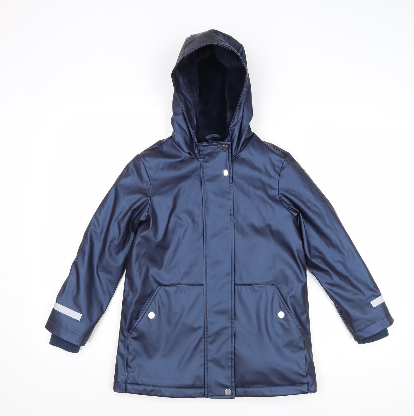 Marks and Spencer Boys Blue Rain Coat Coat Size 7-8 Years Zip