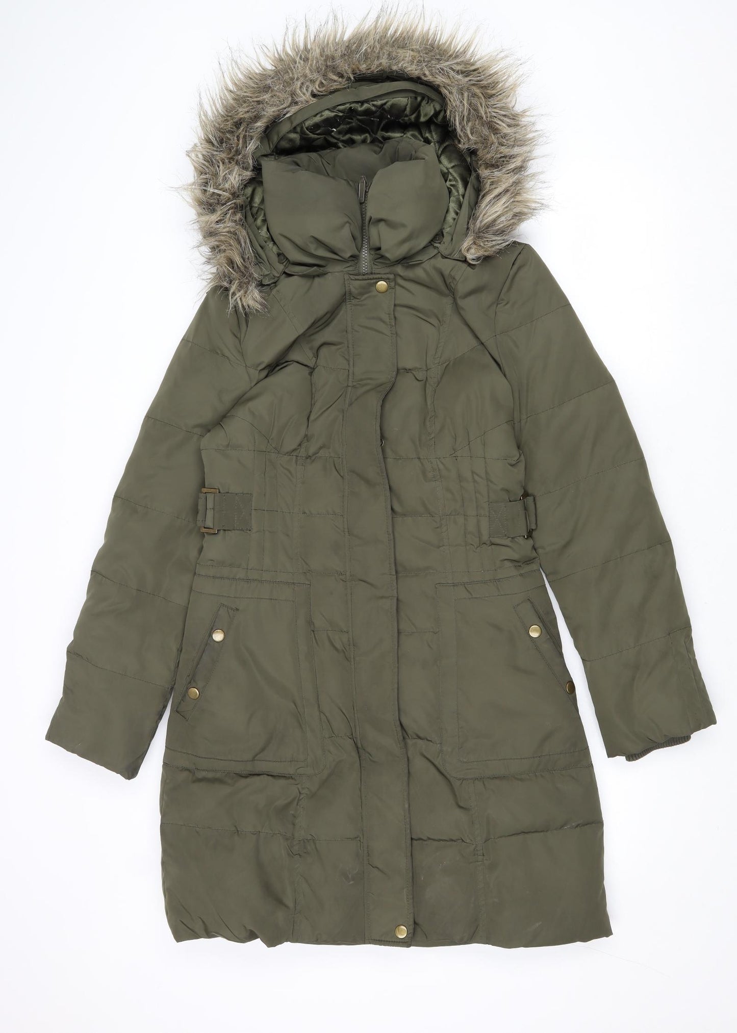 Monsoon Womens Green Parka Coat Size S Zip