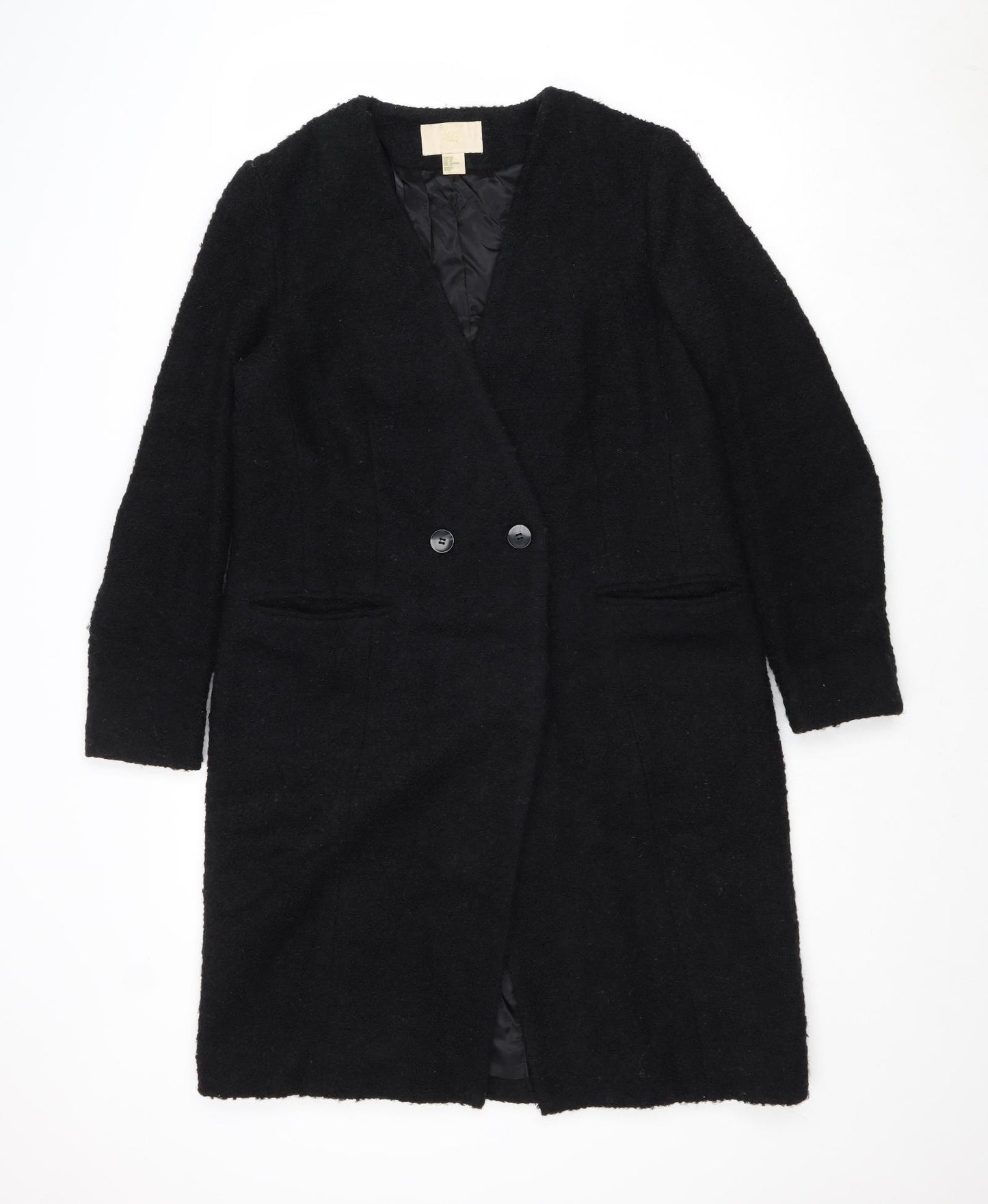 H&M Womens Black Overcoat Coat Size 10 Buckle