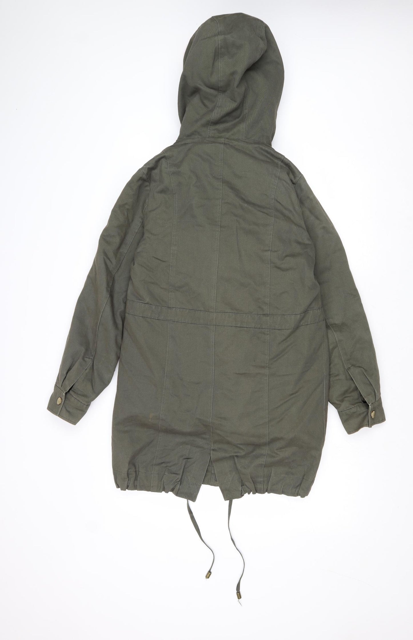 On Parle De Vous Womens Green Parka Coat Size 10 Zip - Removable Faux Fur Lining