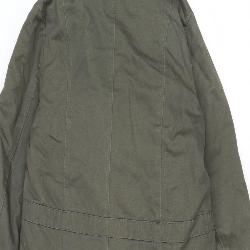 On Parle De Vous Womens Green Parka Coat Size 10 Zip - Removable Faux Fur Lining