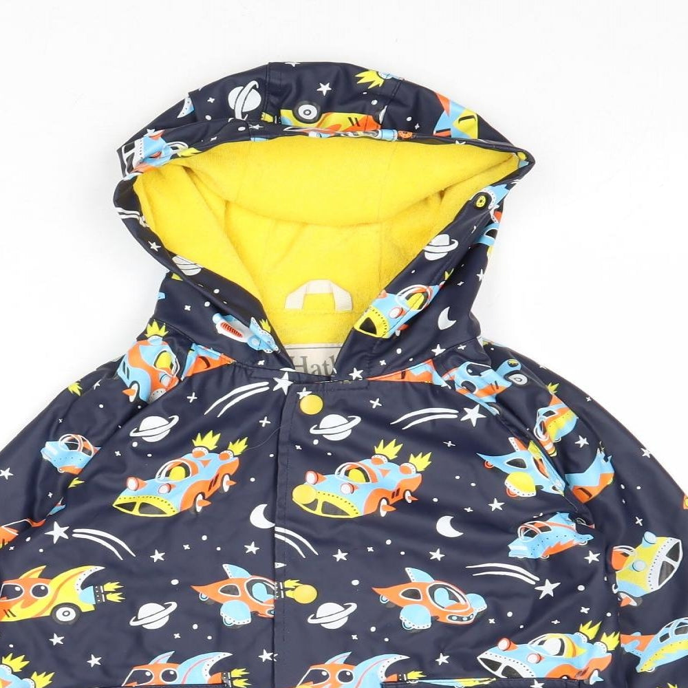 Hatley Boys Blue Geometric Rain Coat Coat Size 4 Years Snap - Space Pattern