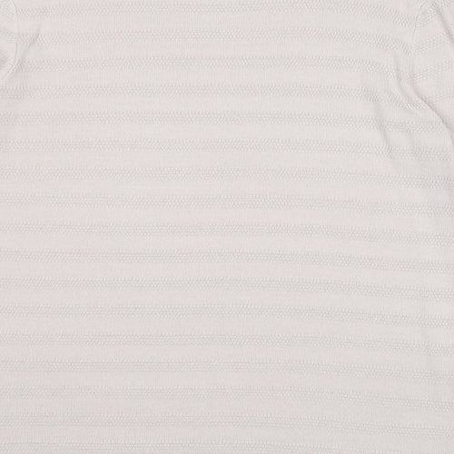 New Look Mens Beige Round Neck Striped Acrylic Pullover Jumper Size M Long Sleeve