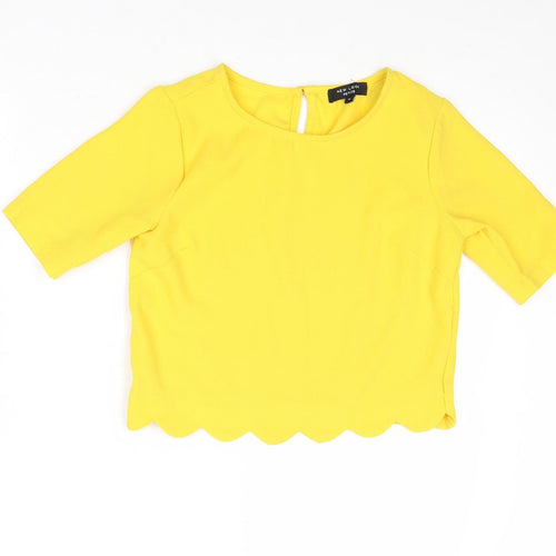 New Look Womens Yellow Polyester Basic Blouse Size 4 Round Neck
