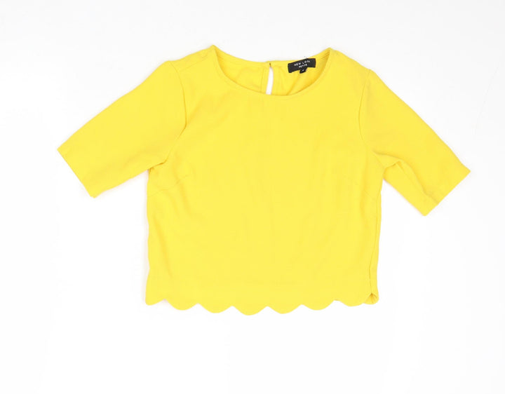 New Look Womens Yellow Polyester Basic Blouse Size 4 Round Neck
