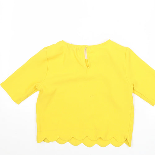New Look Womens Yellow Polyester Basic Blouse Size 4 Round Neck