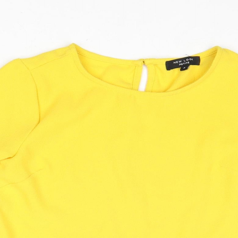 New Look Womens Yellow Polyester Basic Blouse Size 4 Round Neck