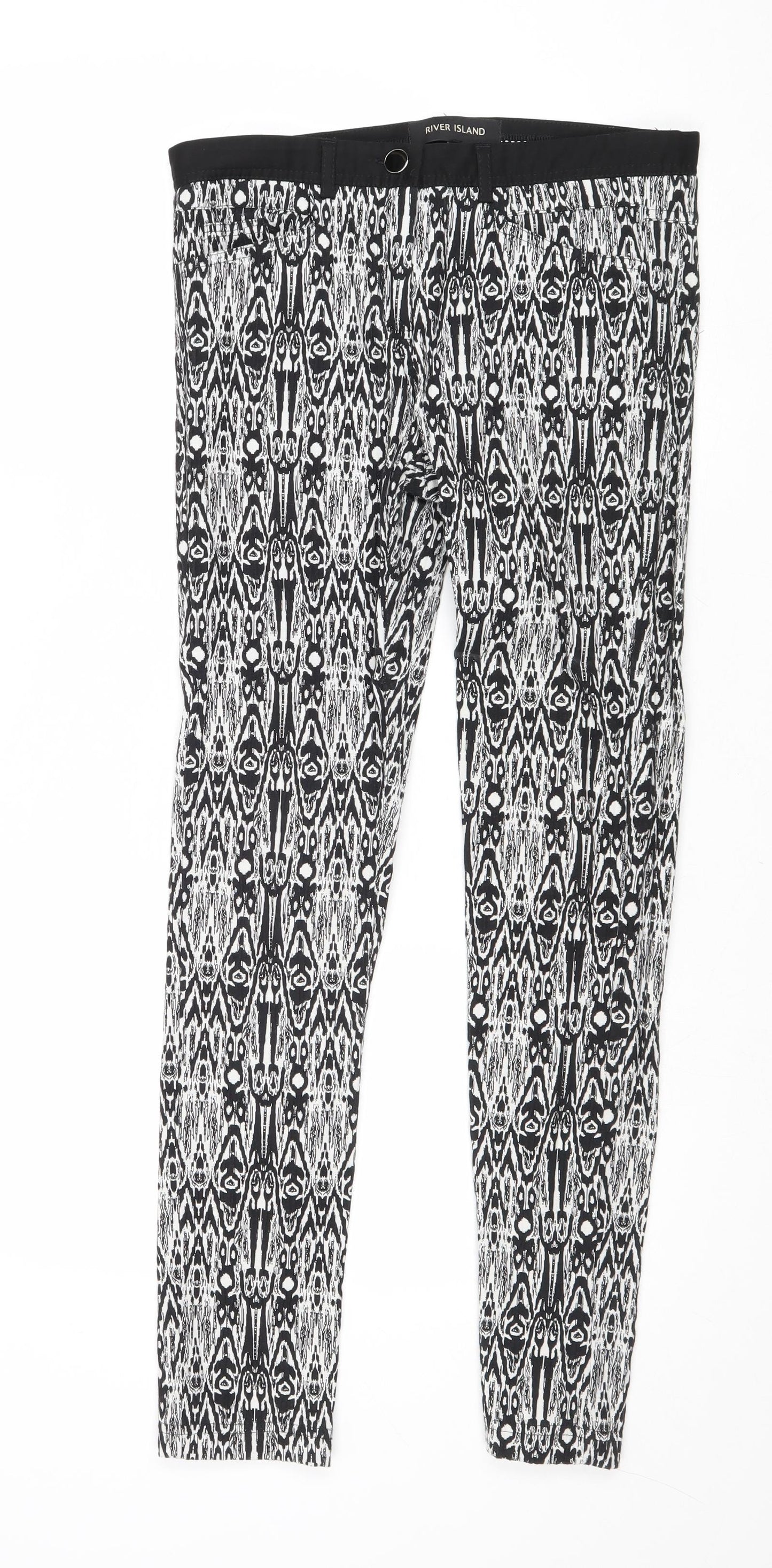 River Island Womens Black Geometric Cotton Trousers Size 10 Regular Zip