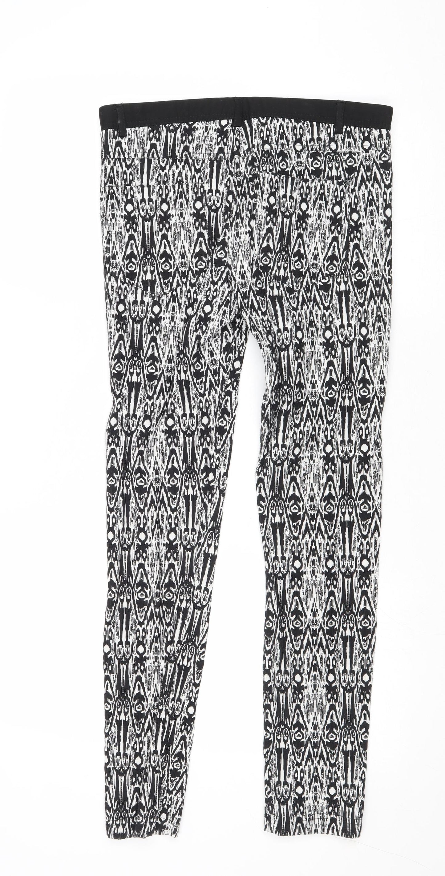 River Island Womens Black Geometric Cotton Trousers Size 10 Regular Zip