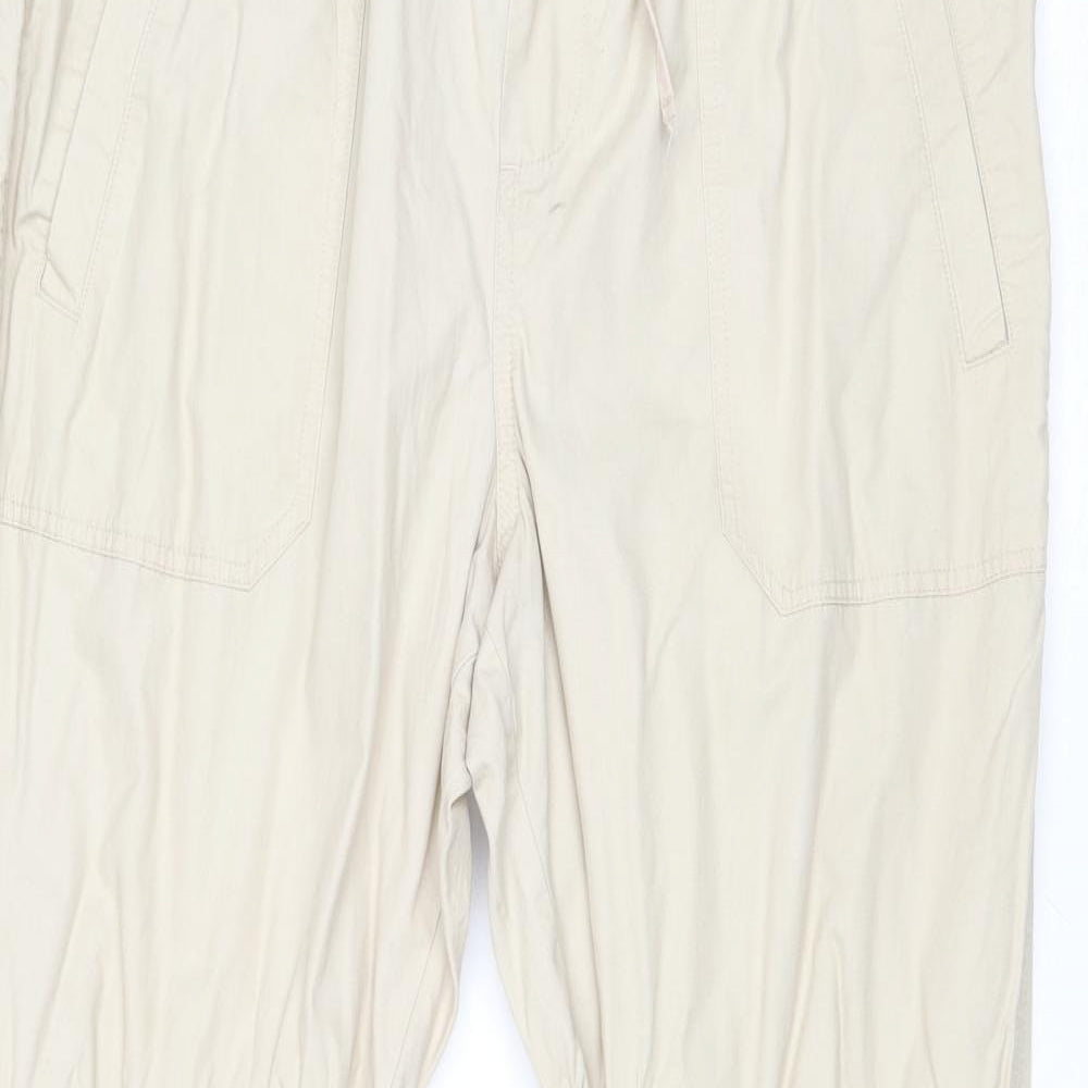 Marks and Spencer Womens Beige Cotton Trousers Size 14 Regular Drawstring