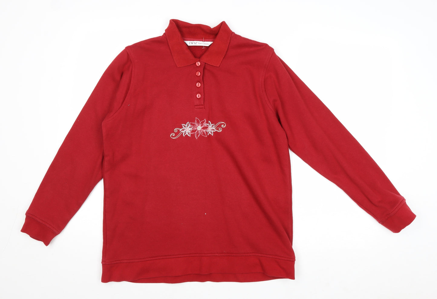 EWM Womens Red Polyester Pullover Sweatshirt Size M Button