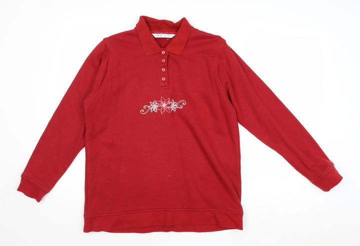 EWM Womens Red Polyester Pullover Sweatshirt Size M Button