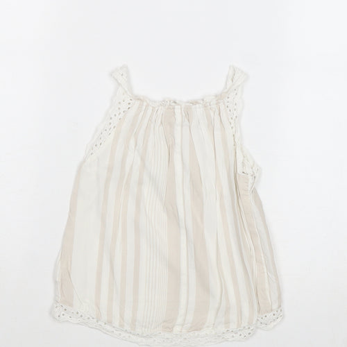 River Island Girls Beige Striped Cotton Basic Tank Size 2-3 Years Round Neck Pullover - Broderie Anglaise