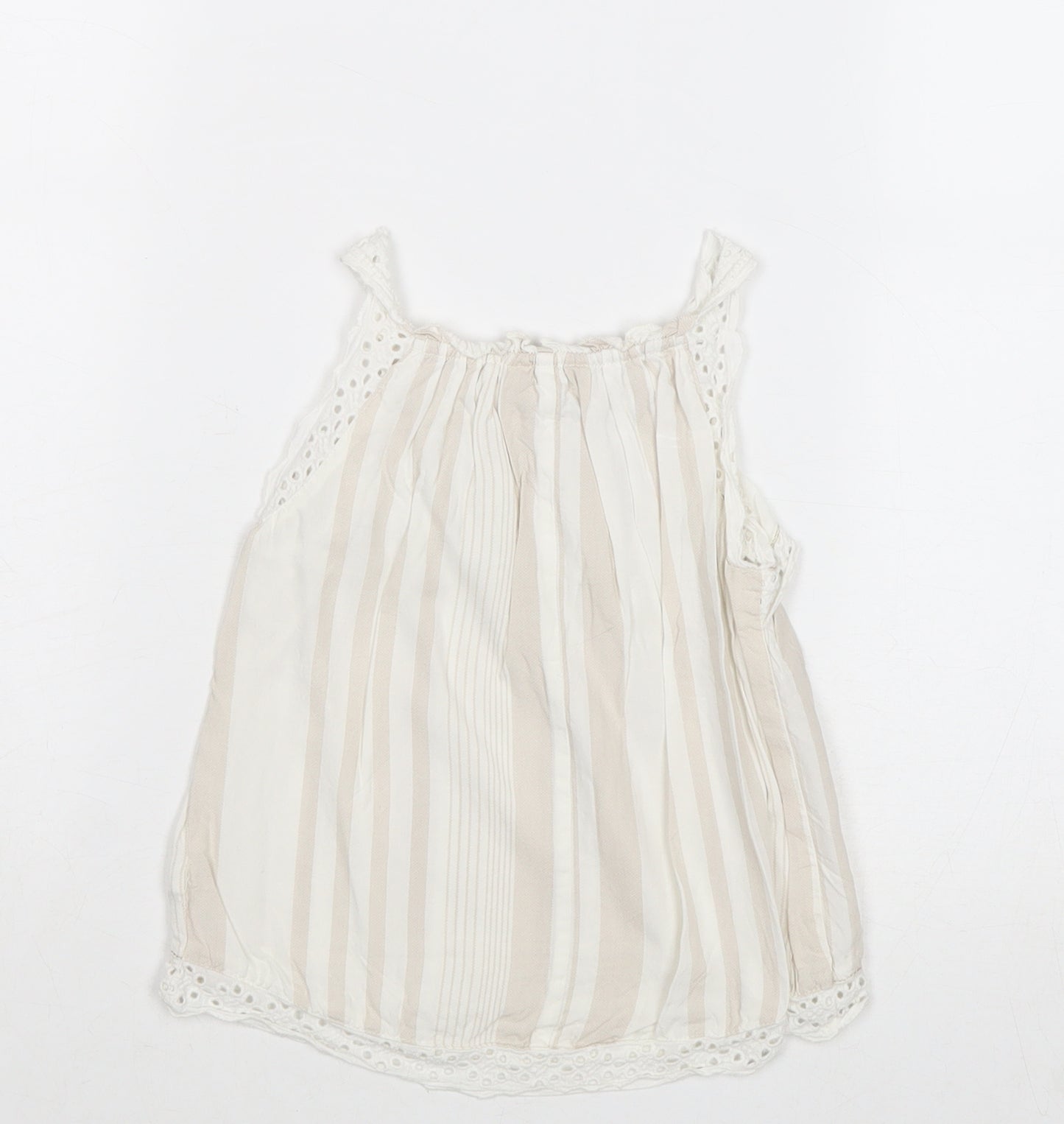 River Island Girls Beige Striped Cotton Basic Tank Size 2-3 Years Round Neck Pullover - Broderie Anglaise
