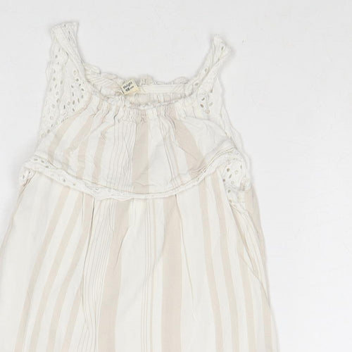River Island Girls Beige Striped Cotton Basic Tank Size 2-3 Years Round Neck Pullover - Broderie Anglaise