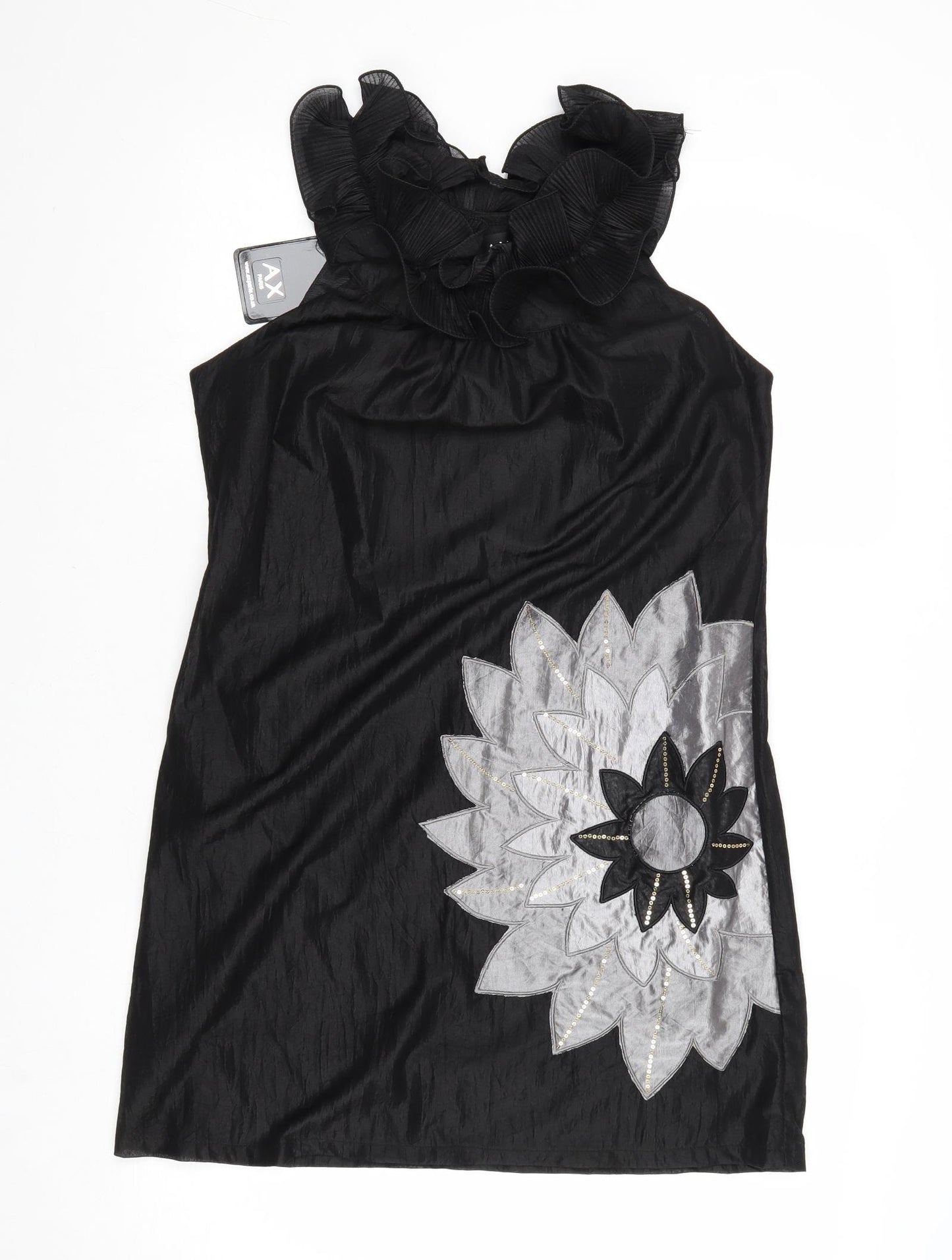 AX Paris Womens Black Floral Cotton A-Line Size 12 Round Neck Pullover