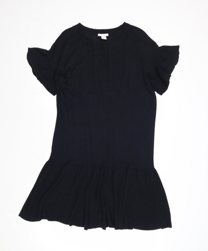 H&M Womens Blue Acrylic T-Shirt Dress Size S Round Neck Pullover