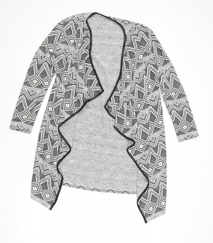 Miss Selfridge Womens Black V-Neck Geometric Polyester Cardigan Jumper Size S