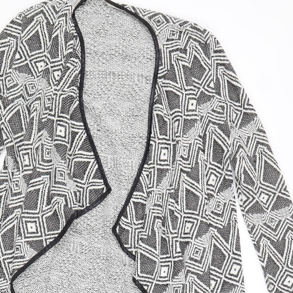 Miss Selfridge Womens Black V-Neck Geometric Polyester Cardigan Jumper Size S