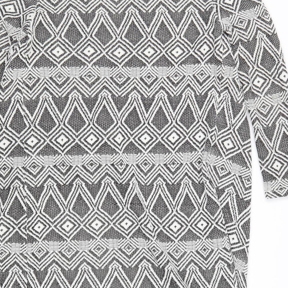 Miss Selfridge Womens Black V-Neck Geometric Polyester Cardigan Jumper Size S