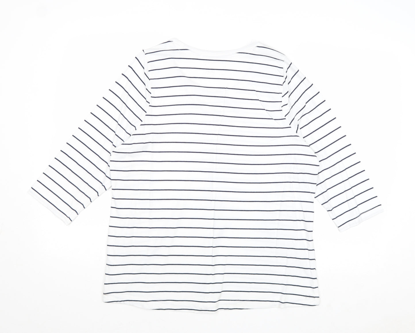 DASH Womens White Striped Cotton Basic T-Shirt Size 20 Round Neck