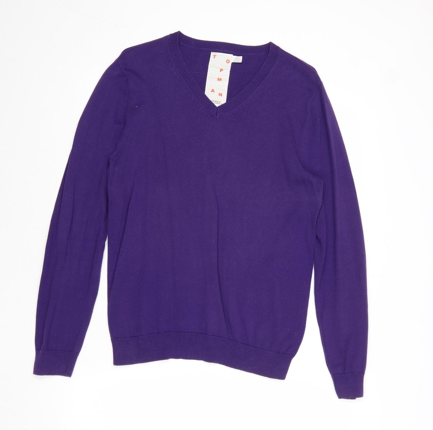 Topman Mens Purple V-Neck Cotton Pullover Jumper Size S Long Sleeve