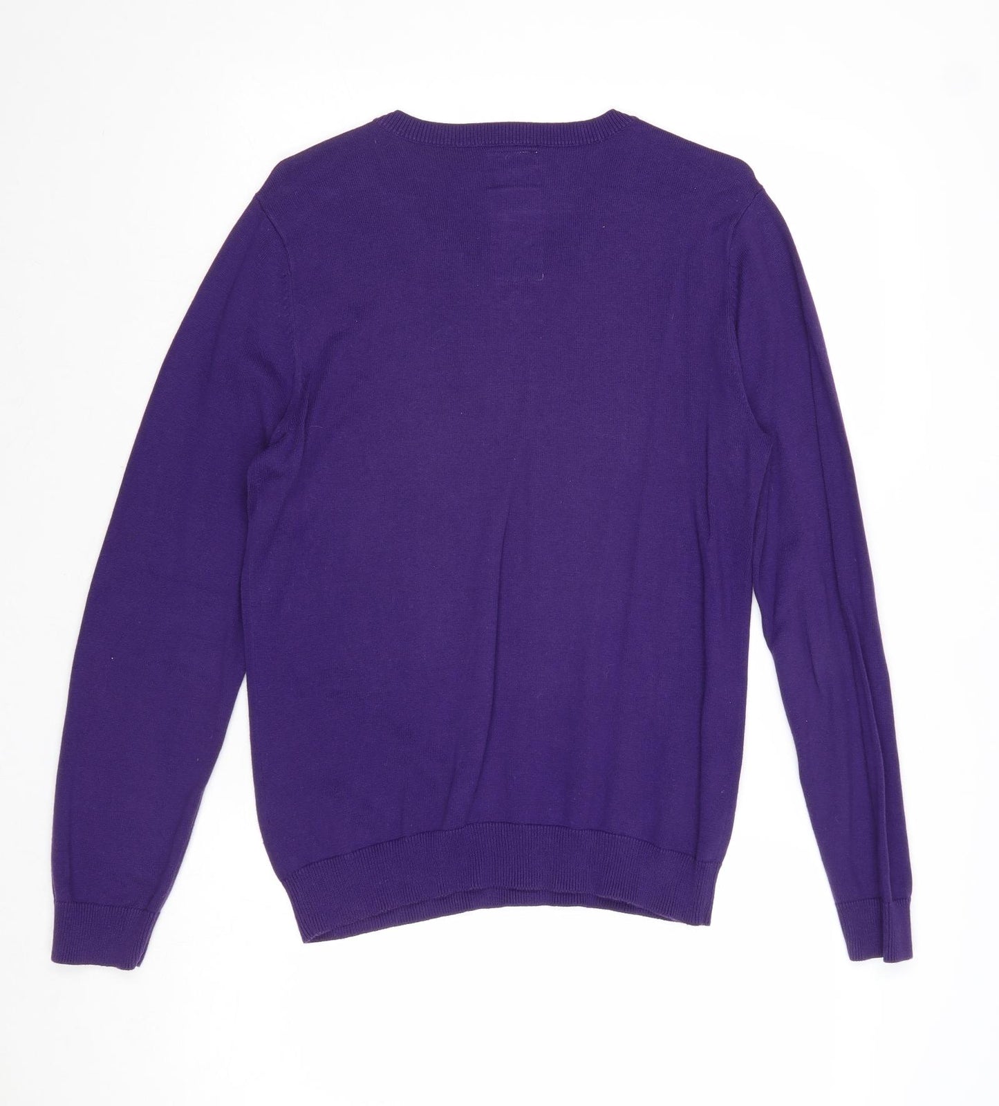 Topman Mens Purple V-Neck Cotton Pullover Jumper Size S Long Sleeve