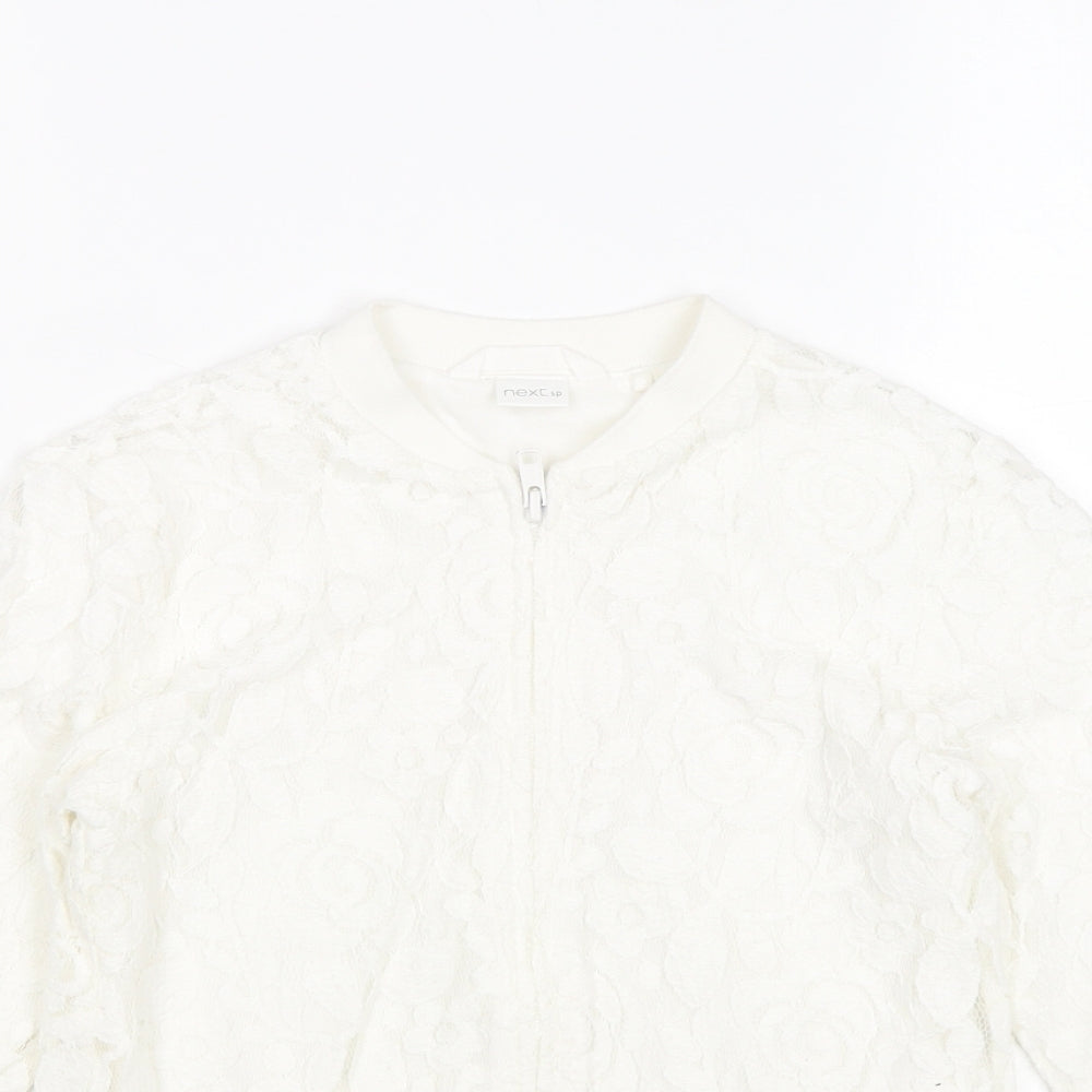 NEXT Girls White Geometric Bomber Jacket Jacket Size 9 Years Zip