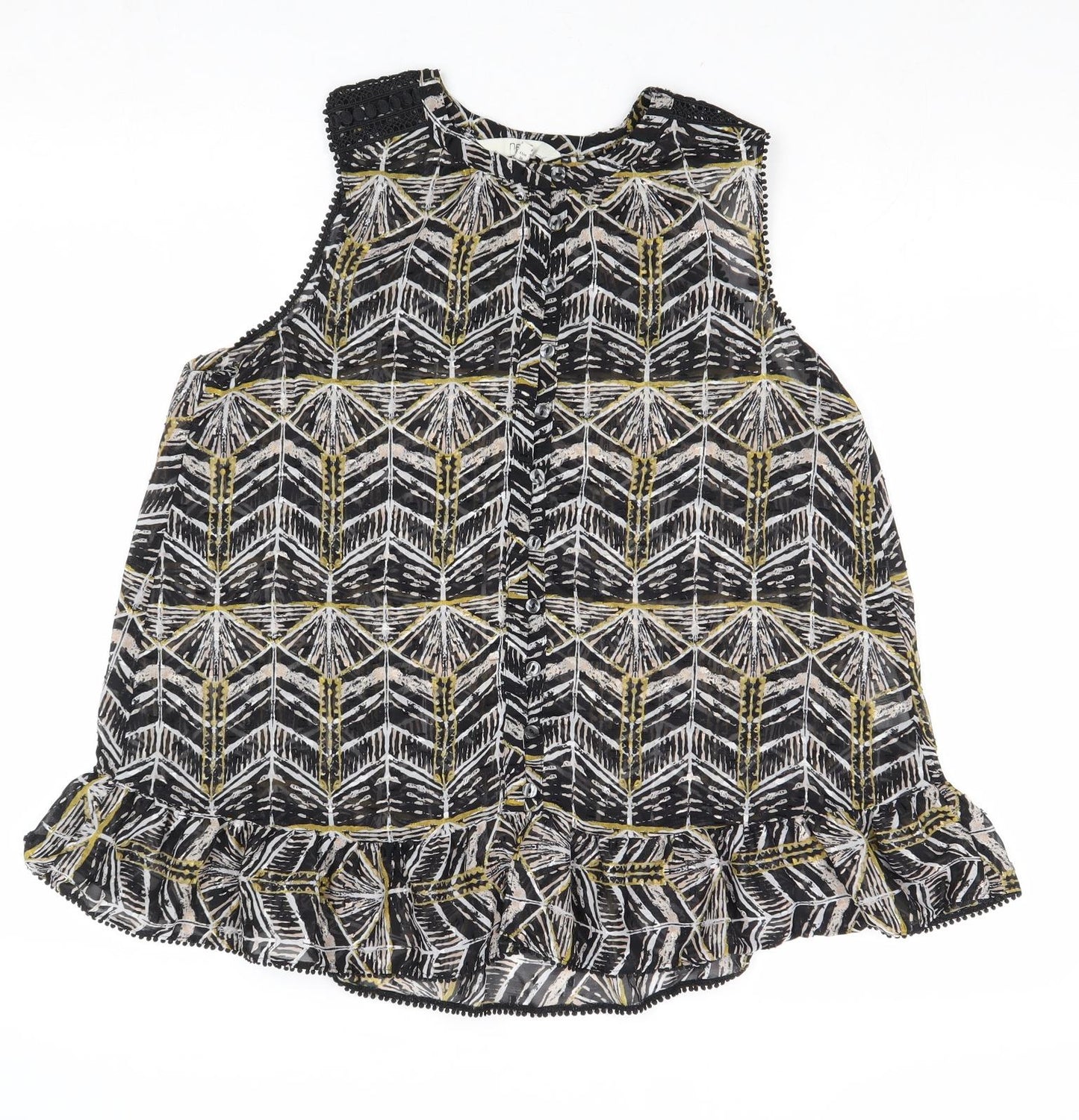 NEXT Womens Black Geometric Polyester Basic Tank Size 8 Round Neck