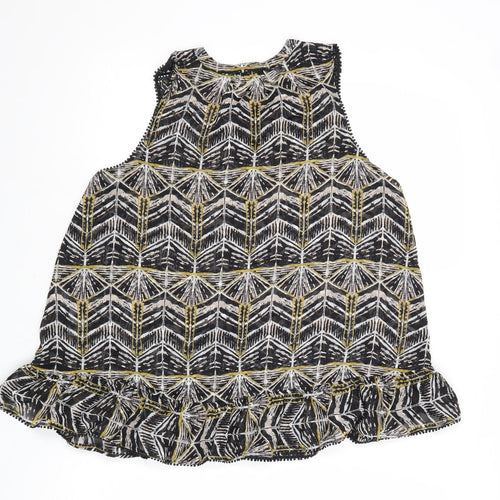 NEXT Womens Black Geometric Polyester Basic Tank Size 8 Round Neck