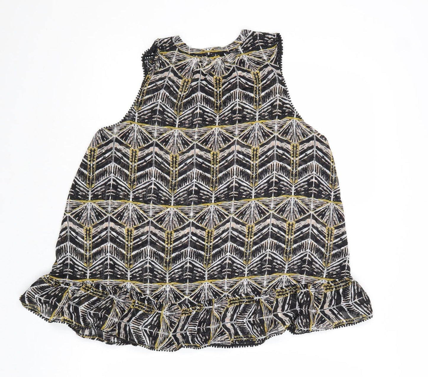 NEXT Womens Black Geometric Polyester Basic Tank Size 8 Round Neck