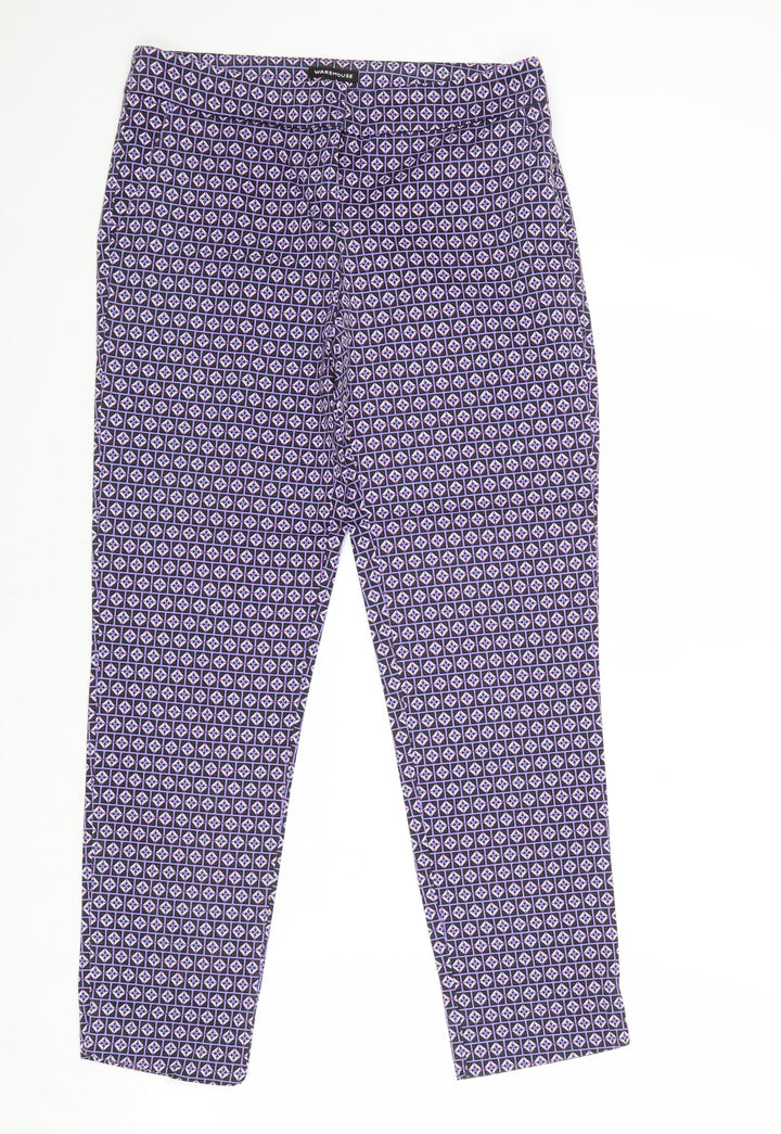 Warehouse Womens Purple Geometric Cotton Trousers Size 8 Regular Zip