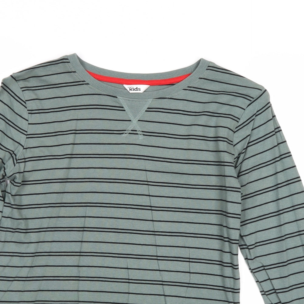 M&Co Boys Green Striped Cotton Basic T-Shirt Size 13-14 Years Round Neck Pullover