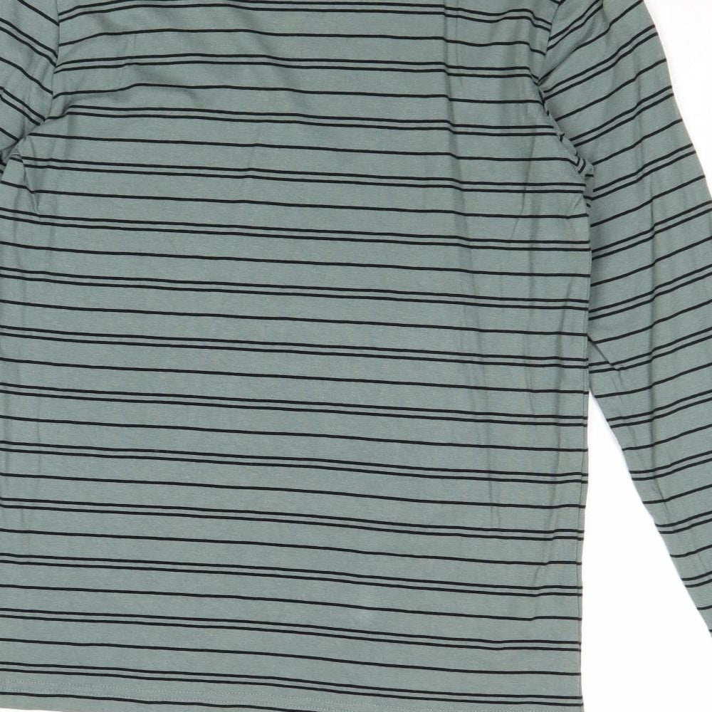 M&Co Boys Green Striped Cotton Basic T-Shirt Size 13-14 Years Round Neck Pullover