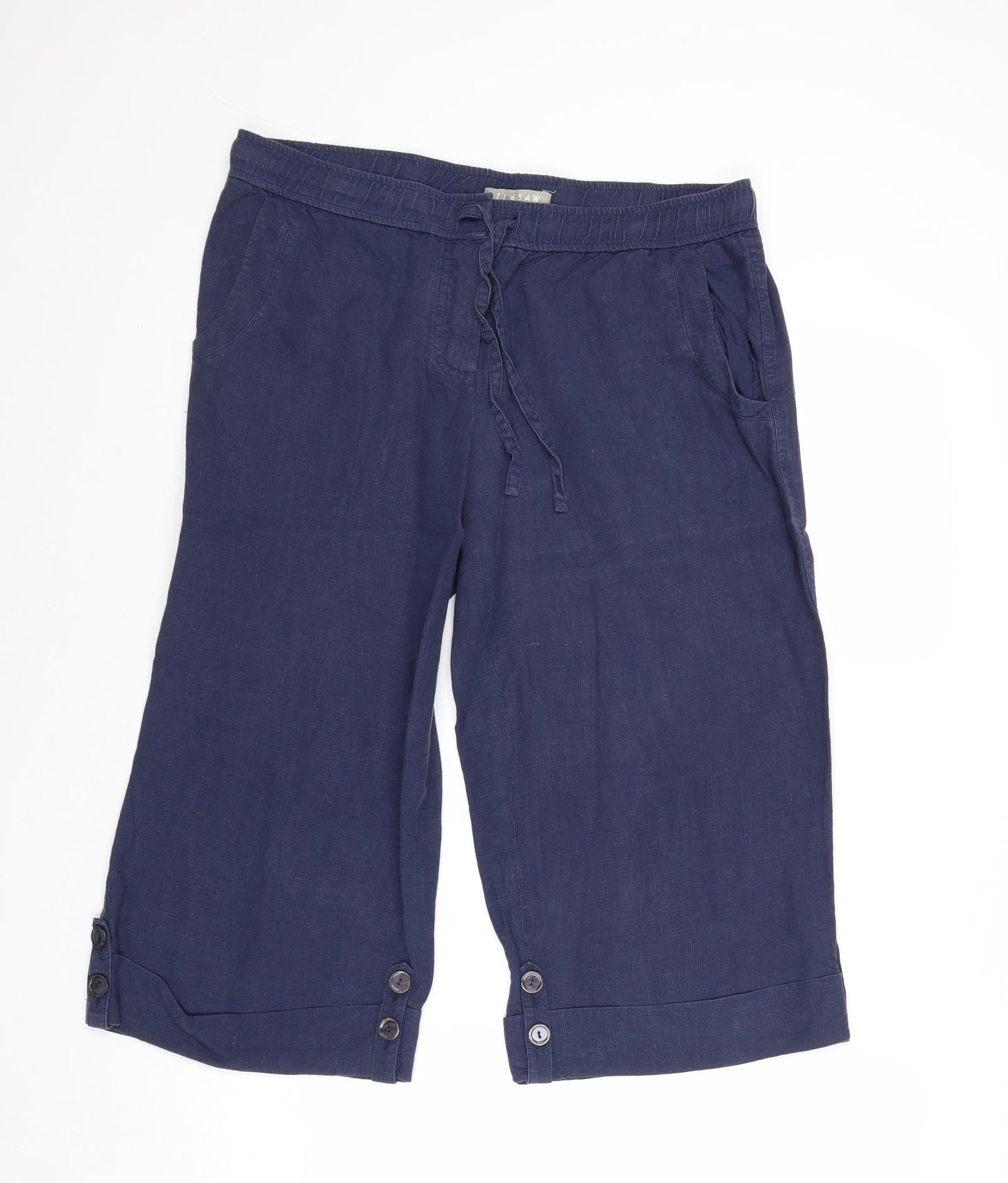 Jigsaw Womens Blue Linen Trousers Size 8 Regular Drawstring