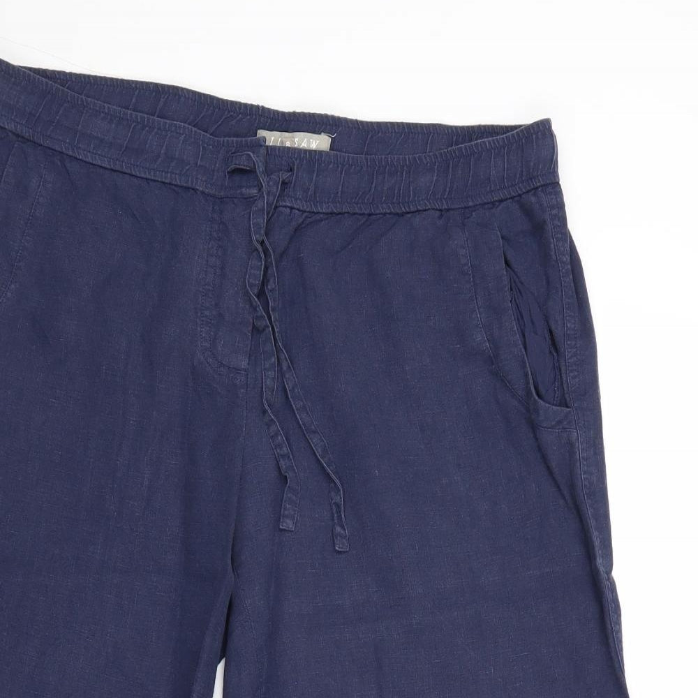 Jigsaw Womens Blue Linen Trousers Size 8 Regular Drawstring