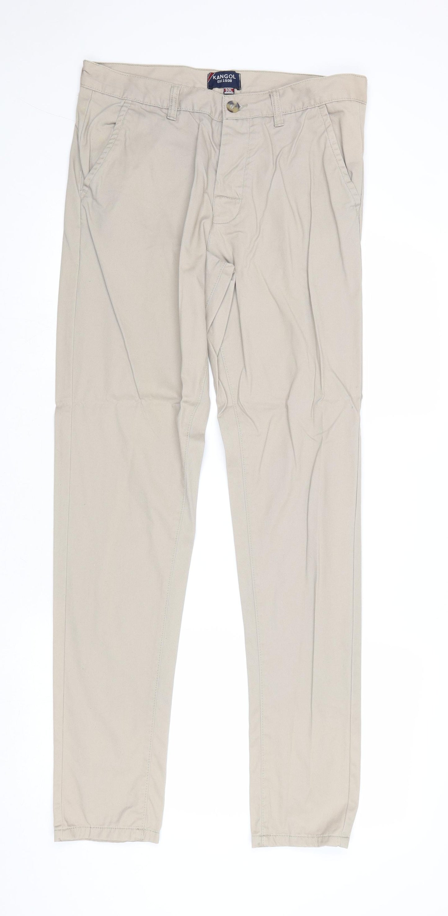 Kangol Mens Beige Cotton Chino Trousers Size 32 in Regular Button