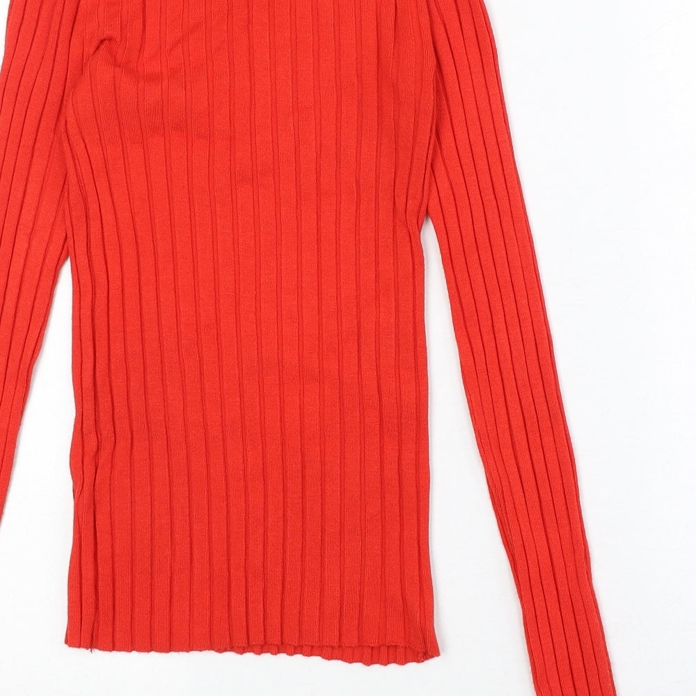 Miss Selfridge Womens Orange Viscose Basic Blouse Size 8 Roll Neck