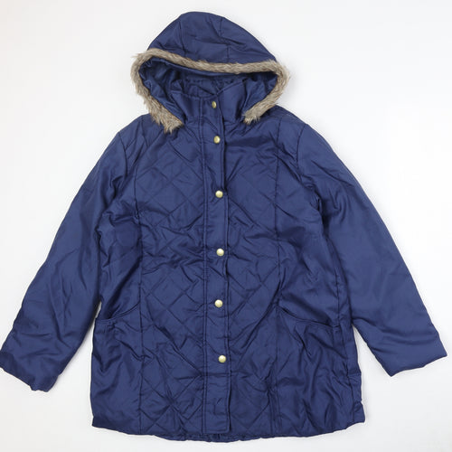Anne De Lancay Womens Blue Quilted Jacket Size M Snap