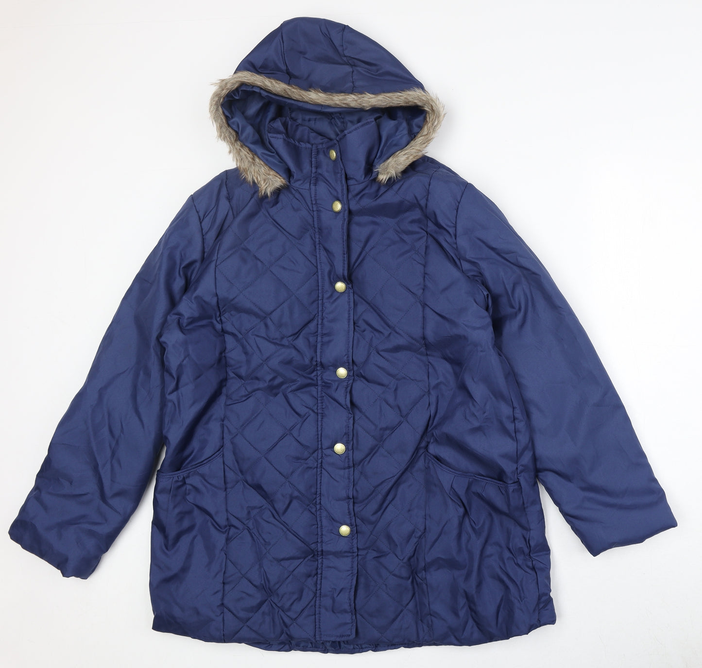 Anne De Lancay Womens Blue Quilted Jacket Size M Snap