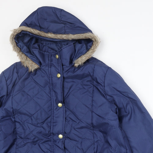 Anne De Lancay Womens Blue Quilted Jacket Size M Snap