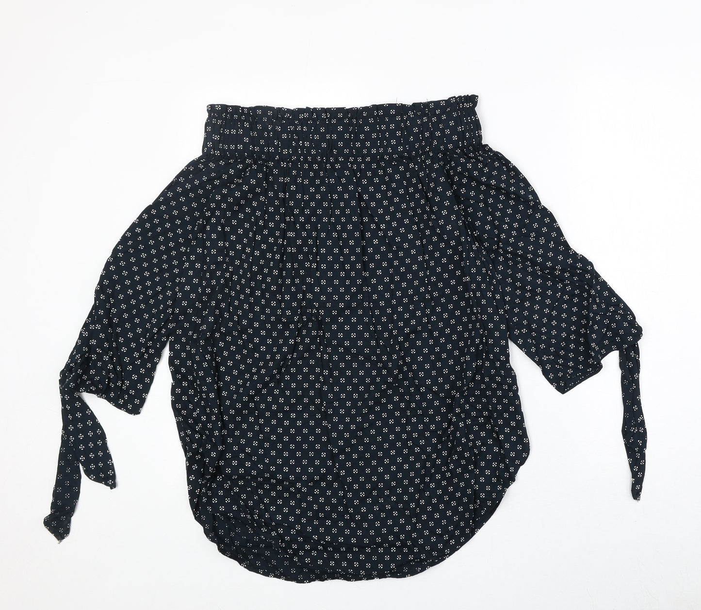 H&M Womens Blue Geometric Viscose Basic Blouse Size 8 Off the Shoulder