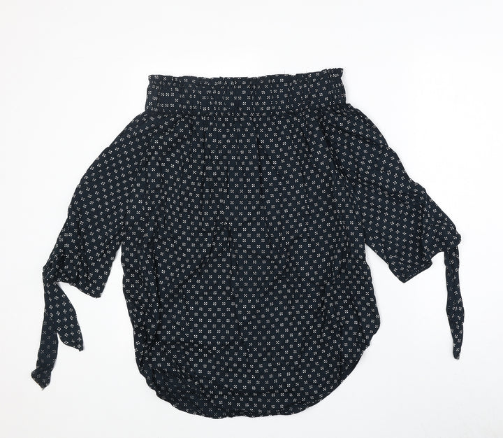 H&M Womens Blue Geometric Viscose Basic Blouse Size 8 Off the Shoulder