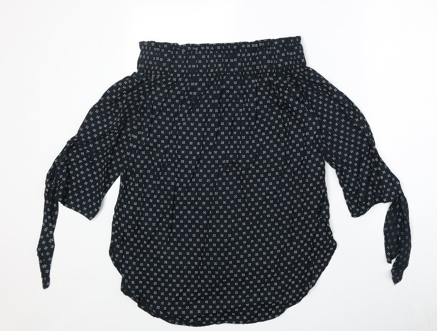 H&M Womens Blue Geometric Viscose Basic Blouse Size 8 Off the Shoulder