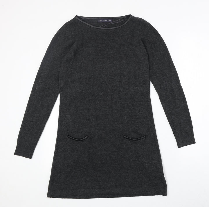 Marks and Spencer Womens Grey Acrylic Jumper Dress Size 8 Round Neck Pullover
