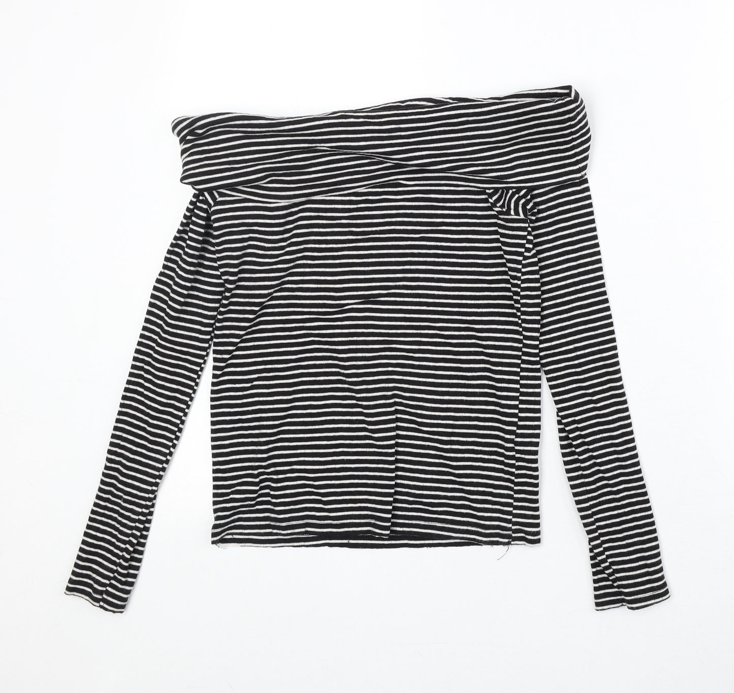 Light Before Dark Womens Black Striped Cotton Basic T-Shirt Size M Off the Shoulder