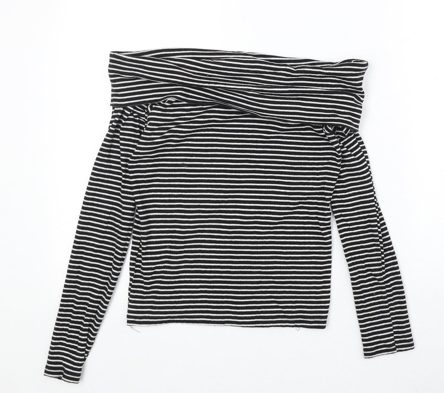 Light Before Dark Womens Black Striped Cotton Basic T-Shirt Size M Off the Shoulder