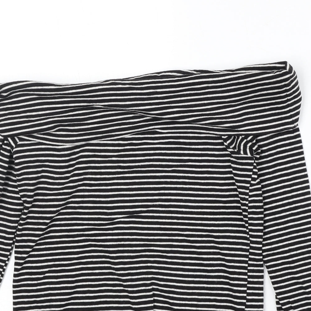 Light Before Dark Womens Black Striped Cotton Basic T-Shirt Size M Off the Shoulder