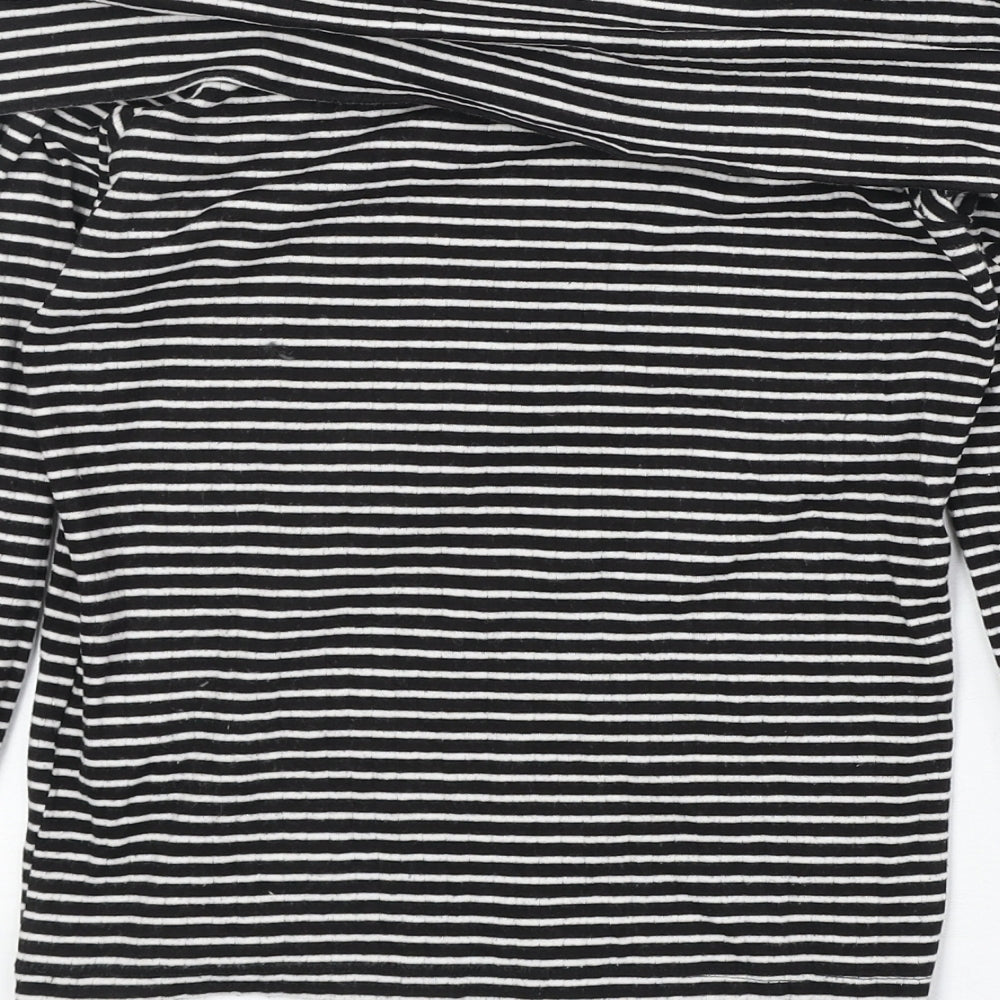 Light Before Dark Womens Black Striped Cotton Basic T-Shirt Size M Off the Shoulder